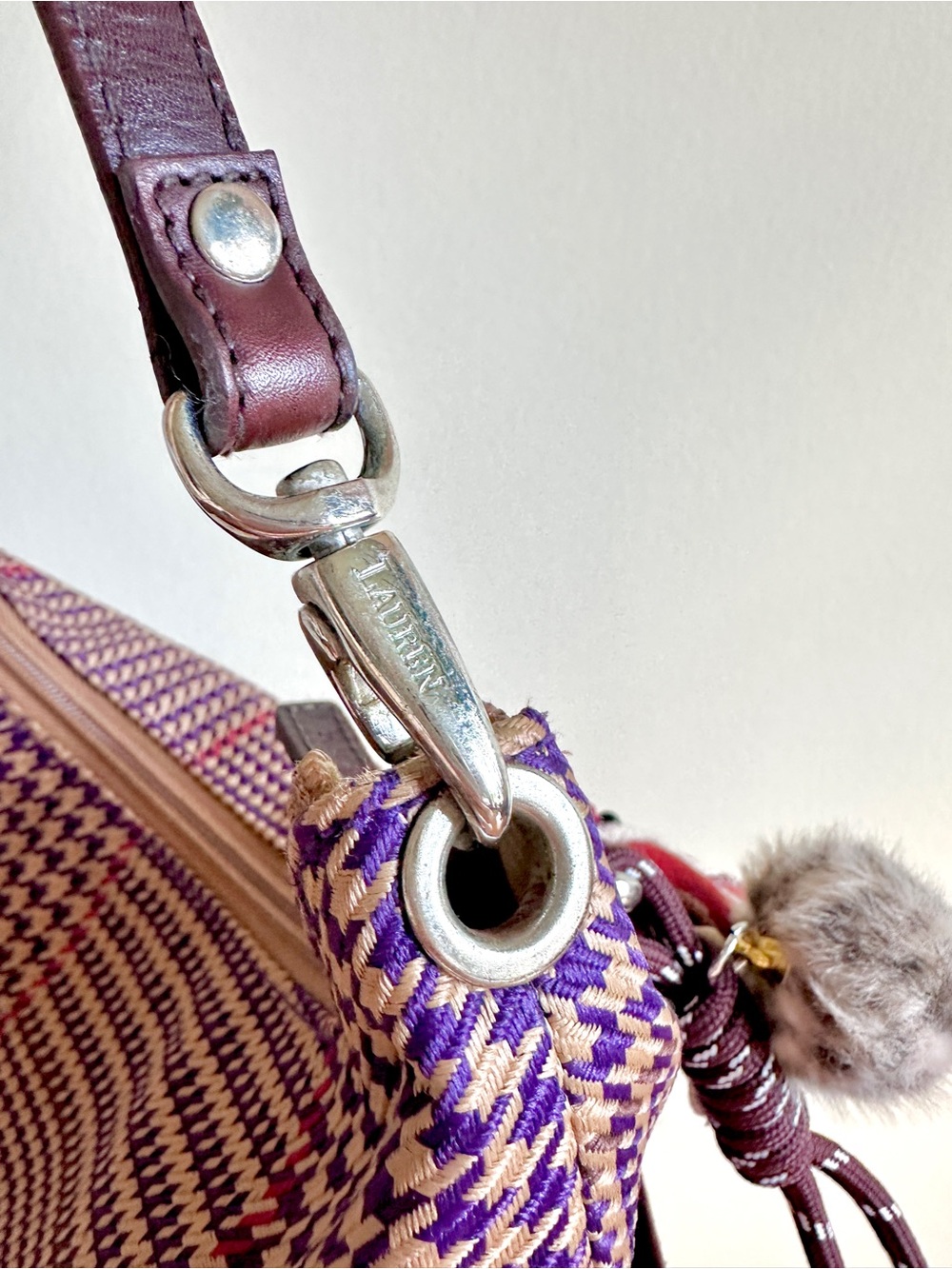 Ralph Lauren Purple and Brown Plaid Mini Bag with Charm - Picture 4 of 12